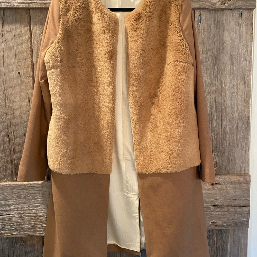 Something Navy Tan Teddy Jacket Plush Texture